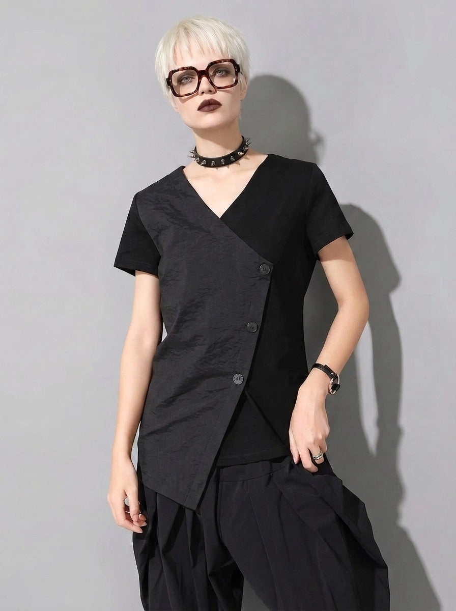 Casual Edge Asymmetrical Wrap T-Shirt-SimpleModerne