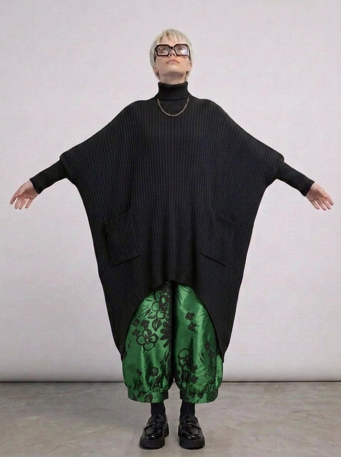 Re-launch Asymmetrical Knitted Pullover Dress with Turtleneck