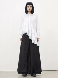 White Asymmetric Ruffle Shirt | Avant-Garde Oversized Blouse-SimpleModerne
