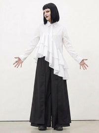 White Asymmetric Ruffle Shirt | Avant-Garde Oversized Blouse-SimpleModerne
