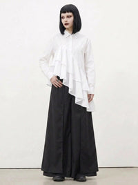 White Asymmetric Ruffle Shirt | Avant-Garde Oversized Blouse-SimpleModerne