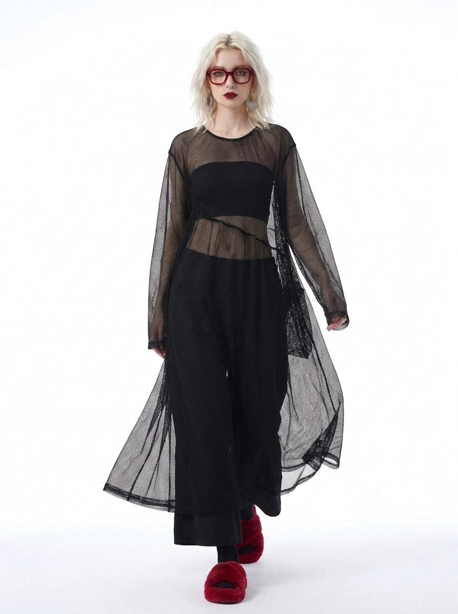 Black Sheer Mesh Overlay | Oversized Layering Dress