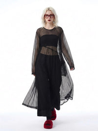 Black Sheer Mesh Overlay | Oversized Layering Dress
