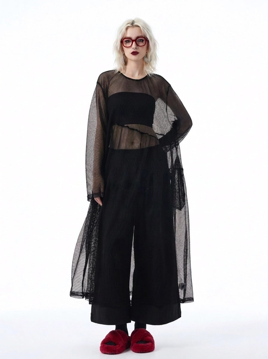 Black Sheer Mesh Overlay | Oversized Layering Dress
