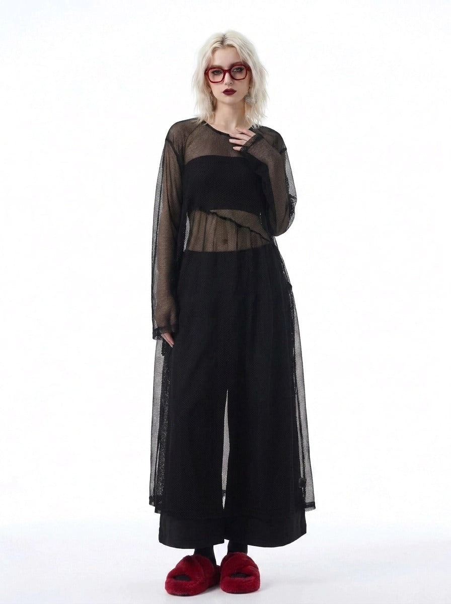 Black Sheer Mesh Overlay | Oversized Layering Dress