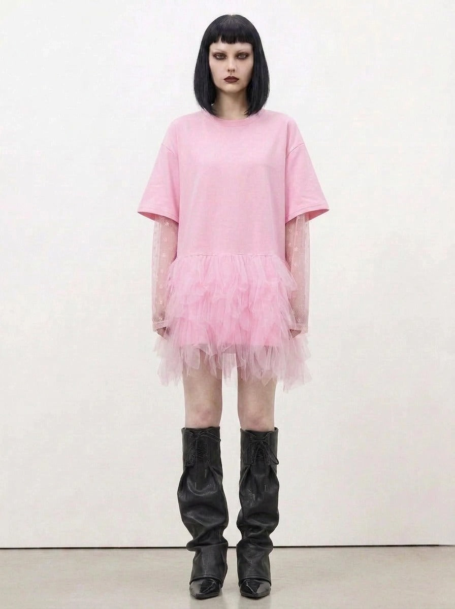 Tulle Trip Pink Oversized T-Shirt Dress