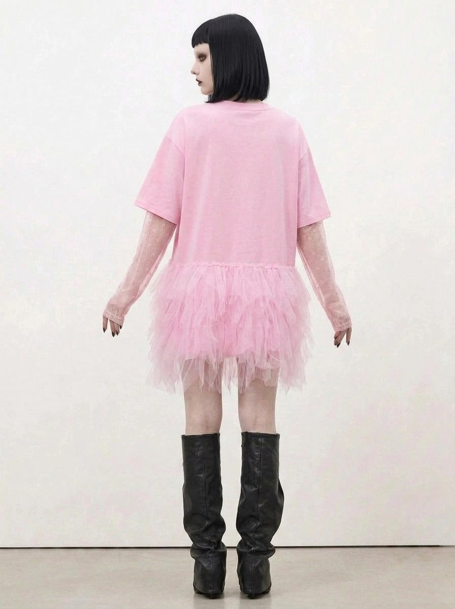 Tulle Trip Pink Oversized T-Shirt Dress