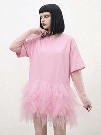 Tulle Trip Pink Oversized T-Shirt Dress