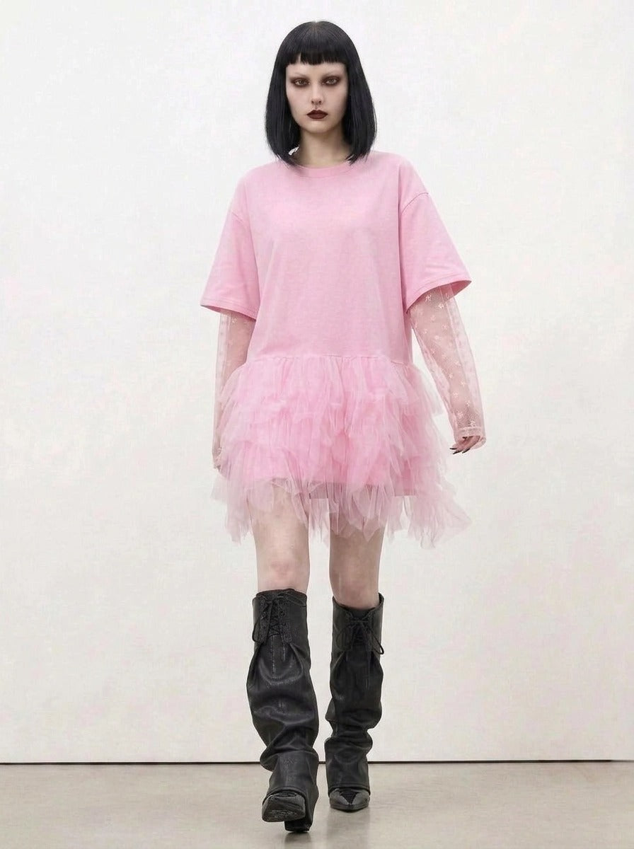Tulle Trip Pink Oversized T-Shirt Dress