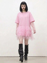 Tulle Trip Pink Oversized T-Shirt Dress