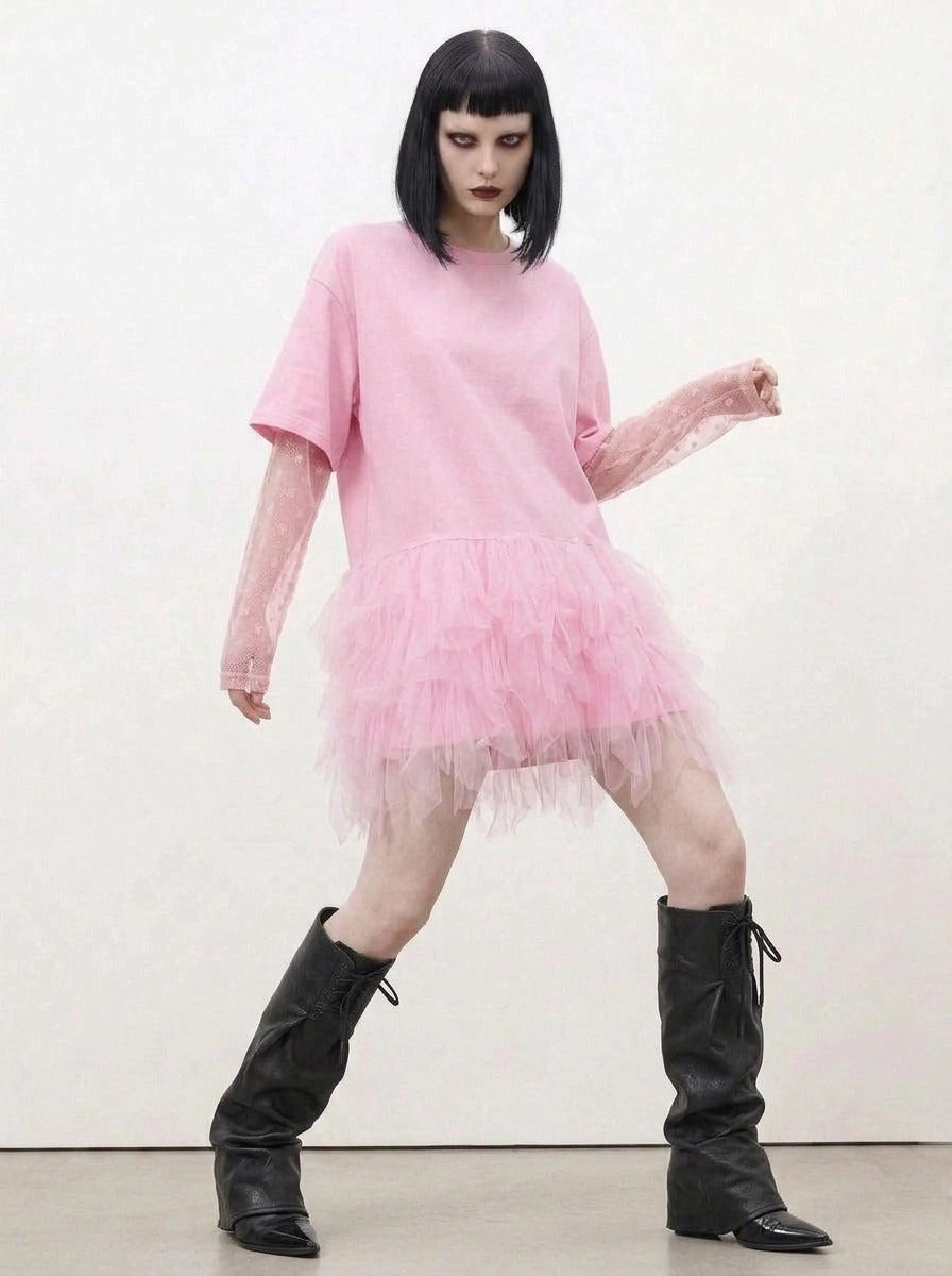 Tulle Trip Pink Oversized T-Shirt Dress