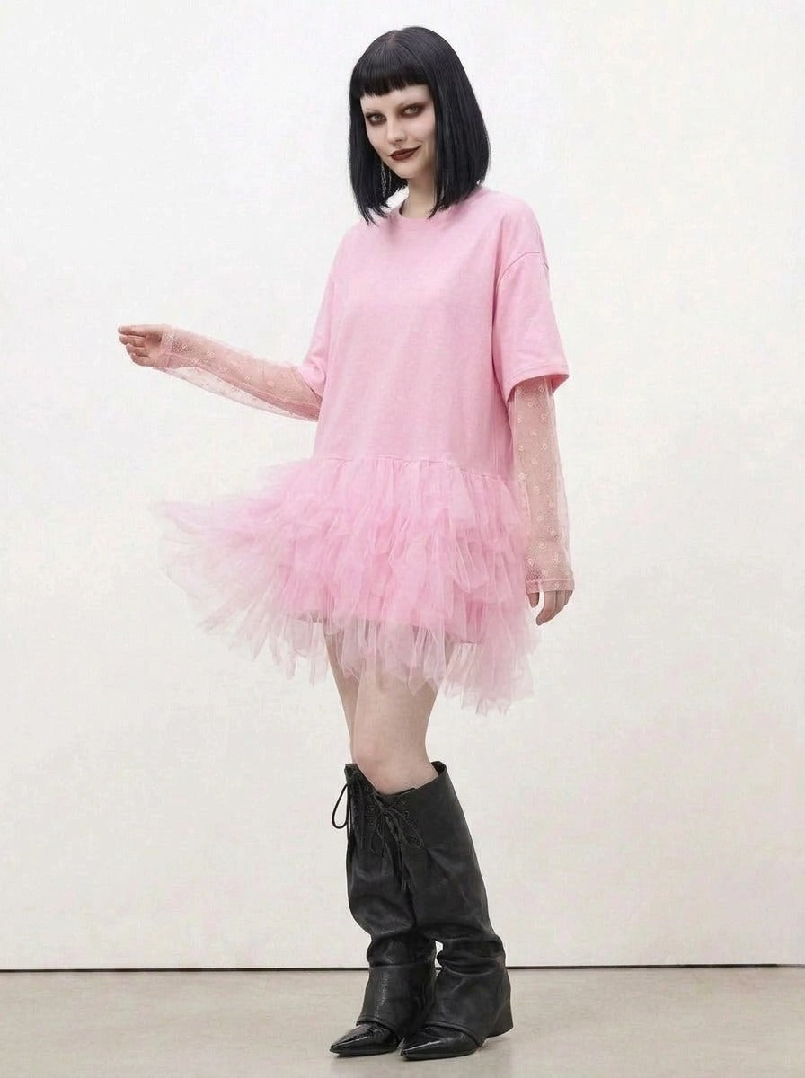 Tulle Trip Pink Oversized T-Shirt Dress