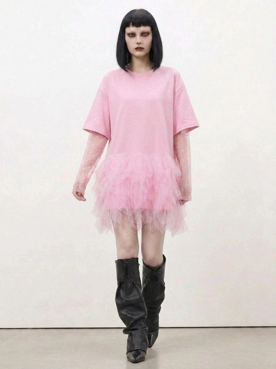 Tulle Trip Pink Oversized T-Shirt Dress