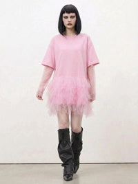 Tulle Trip Pink Oversized T-Shirt Dress