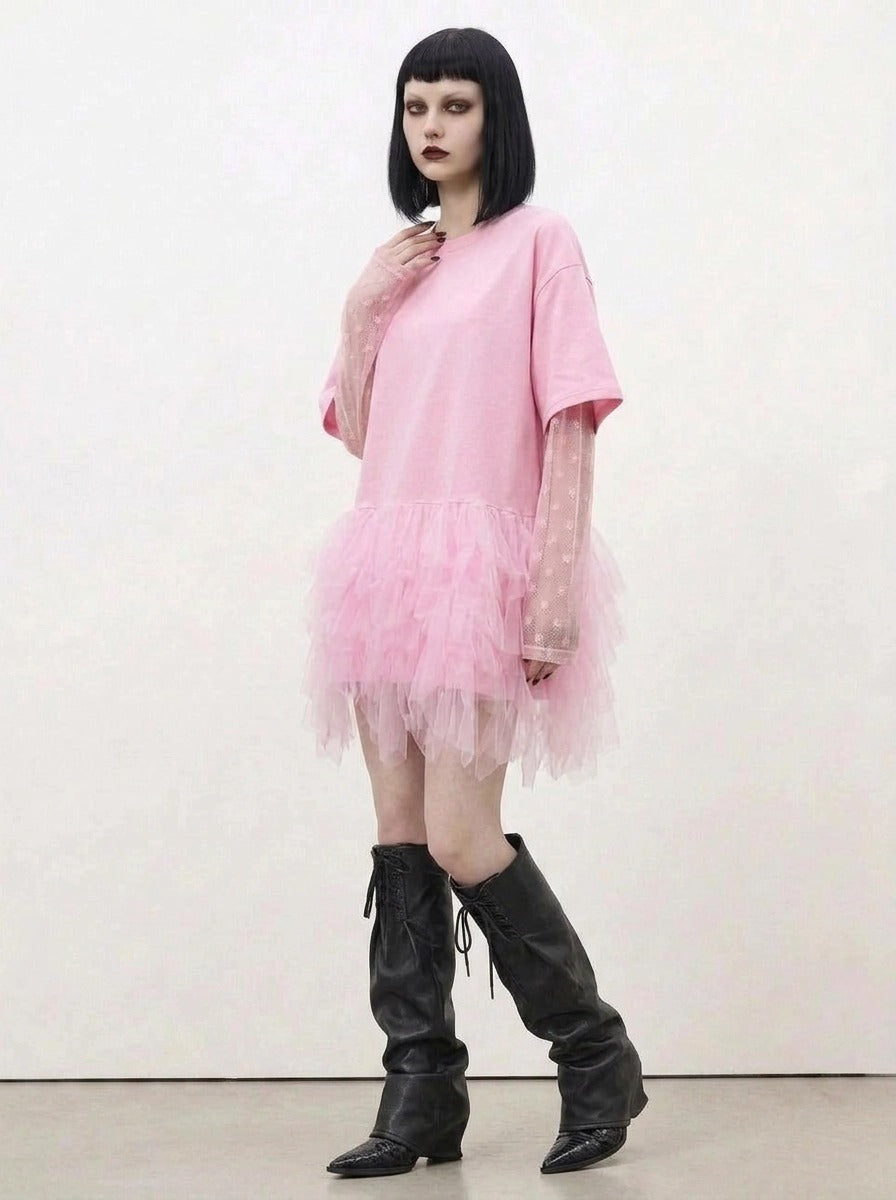 Tulle Trip Pink Oversized T-Shirt Dress