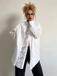 White Asymmetric Lace Oversized Shirt