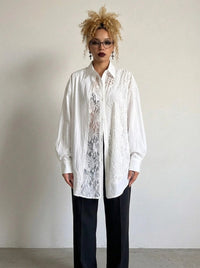 White Asymmetric Lace Oversized Shirt