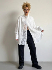 White Asymmetric Lace Oversized Shirt