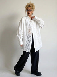 White Asymmetric Lace Oversized Shirt