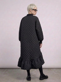 Quilted Winter Dress with Turtleneck and Knitted Cuffs - Warm and Stylish Mid-Calf Design-SimpleModerne