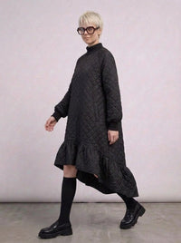 Quilted Winter Dress with Turtleneck and Knitted Cuffs - Warm and Stylish Mid-Calf Design-SimpleModerne
