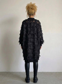 Edgy Sheer Pullover Dress with Side Splits and Textured Star Details-SimpleModerne