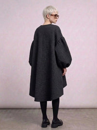 Oversized Lantern Sleeve Dress with Asymmetrical Hemline – Gothic Inspired Minimalism-SimpleModerne