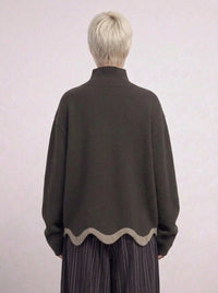 Limited Edition Dark Green Wave Hem Turtleneck Pullover