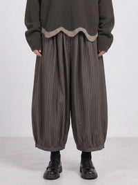Olive Pinstripe Balloon Trousers | Relaxed Wide Leg