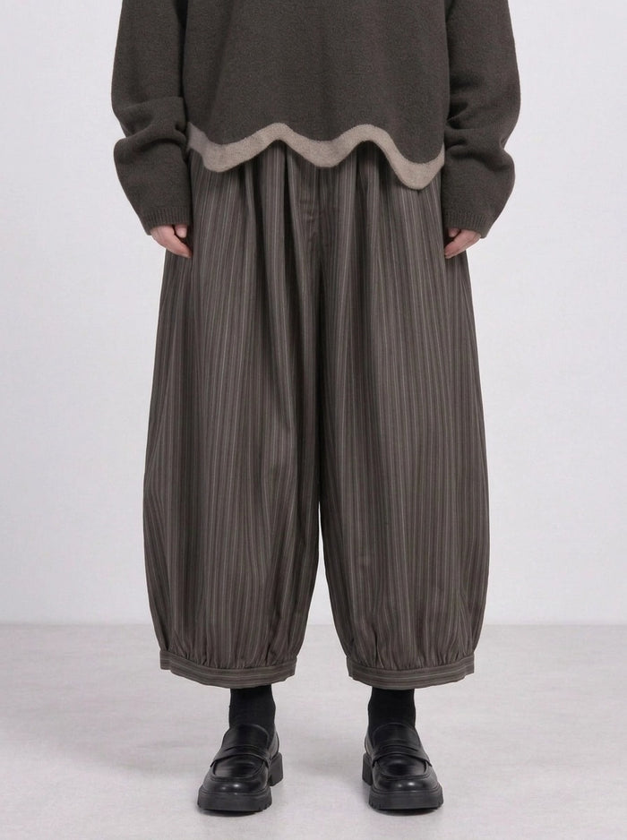 Olive Pinstripe Balloon Trousers | Relaxed Wide Leg