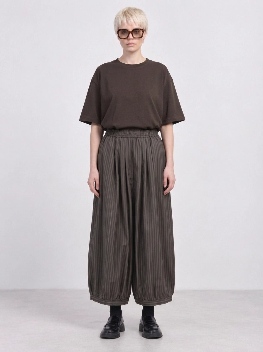Olive Pinstripe Balloon Trousers | Relaxed Wide Leg