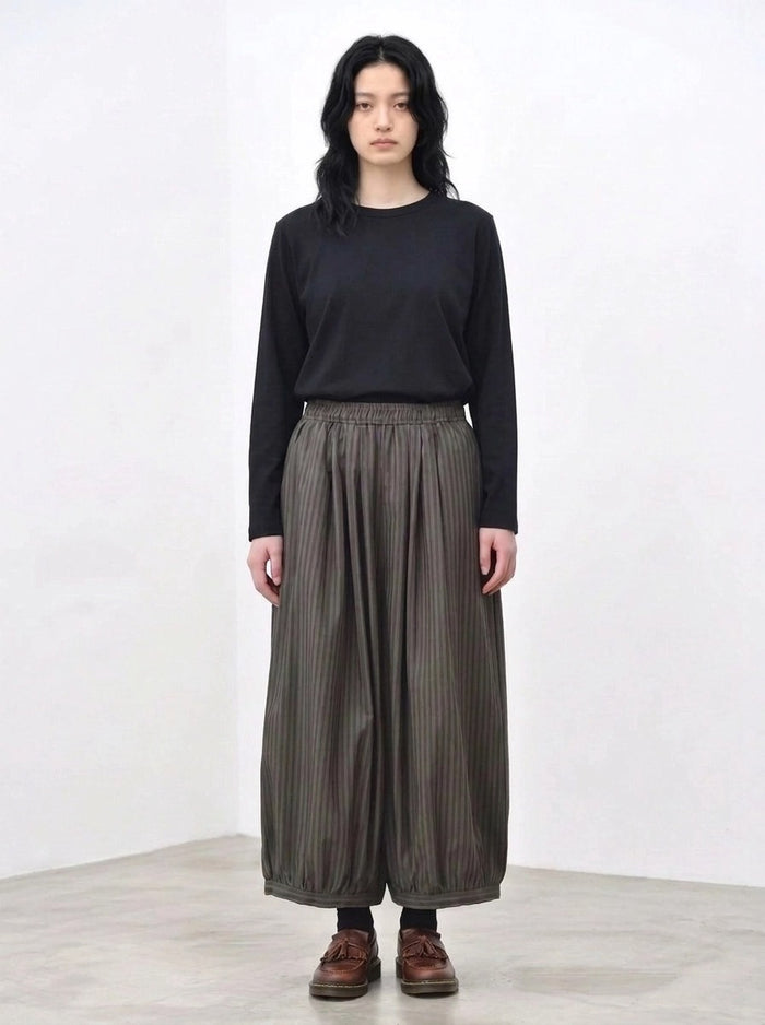 Olive Pinstripe Balloon Trousers | Relaxed Wide Leg-SimpleModerne