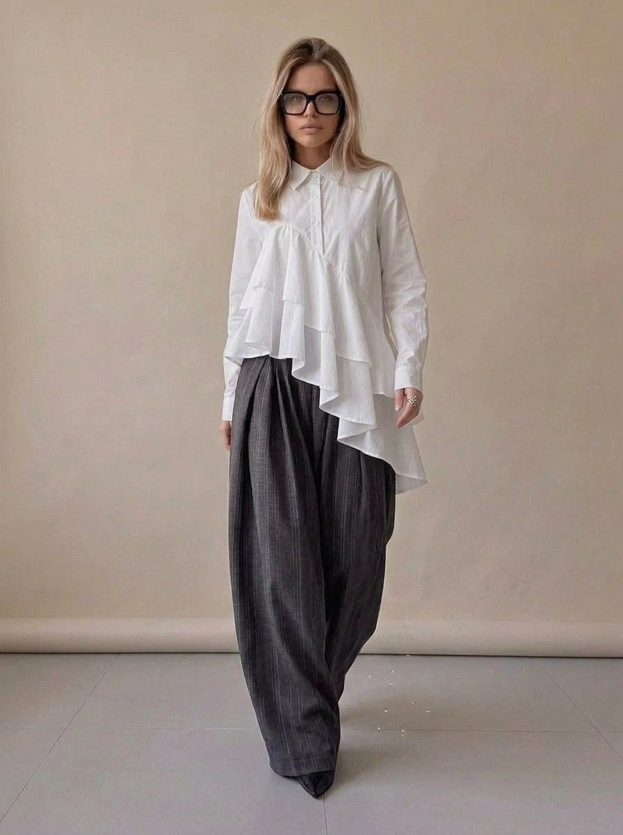 Charcoal Pinstripe Super Wide-Leg Trousers