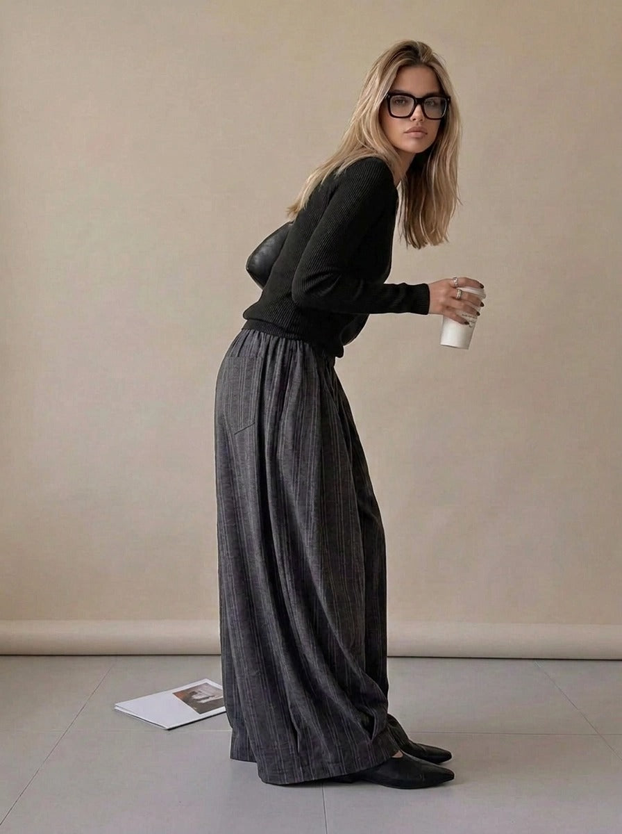 Charcoal Pinstripe Super Wide-Leg Trousers