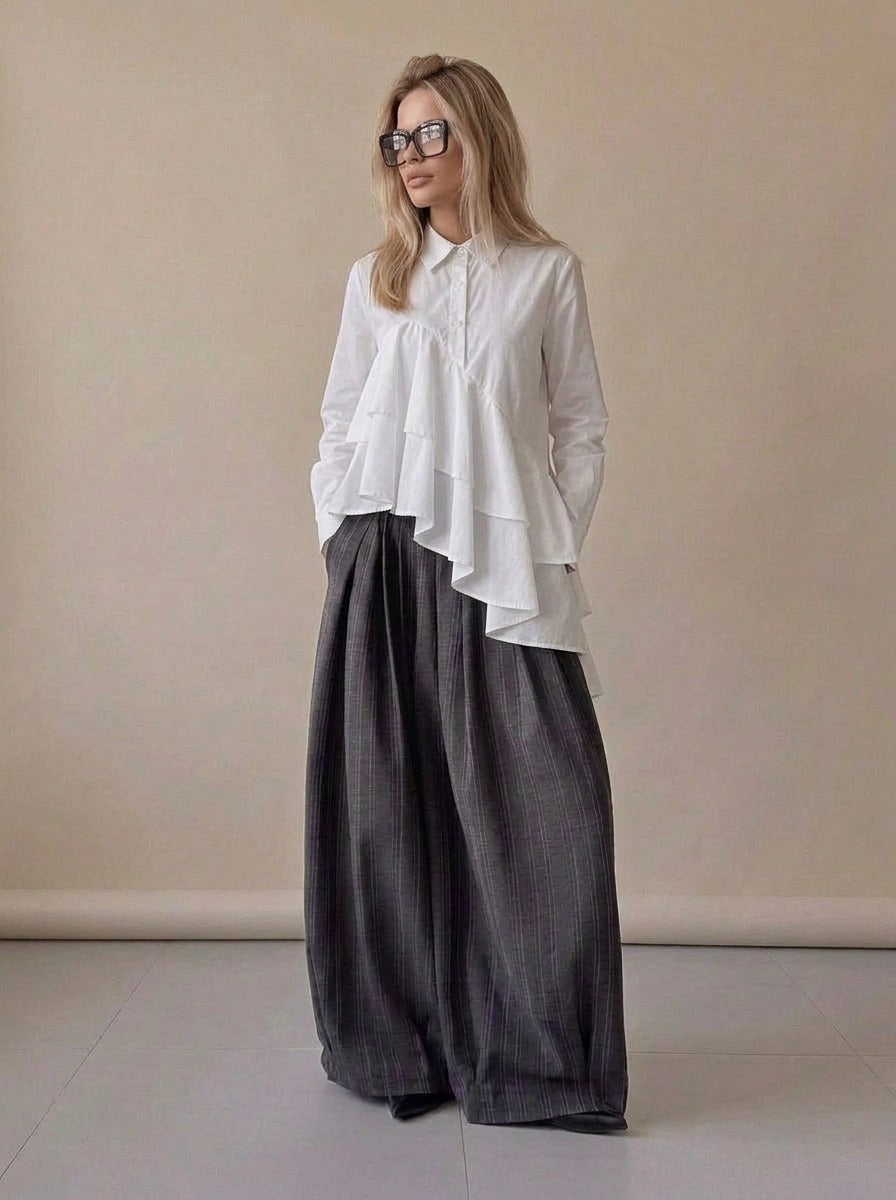 Charcoal Pinstripe Super Wide-Leg Trousers