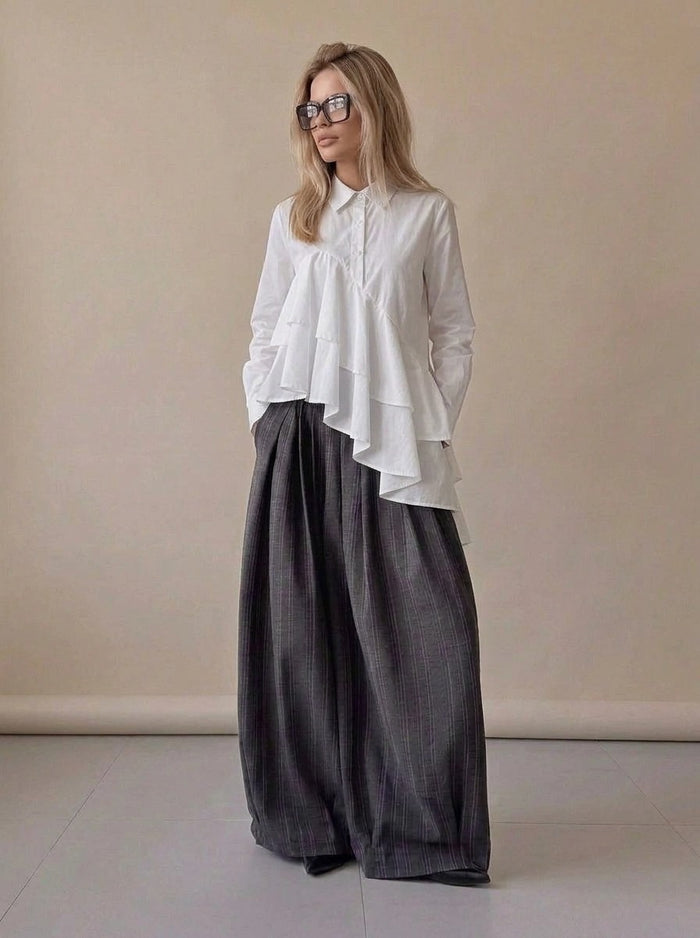 Charcoal Pinstripe Super Wide-Leg Trousers