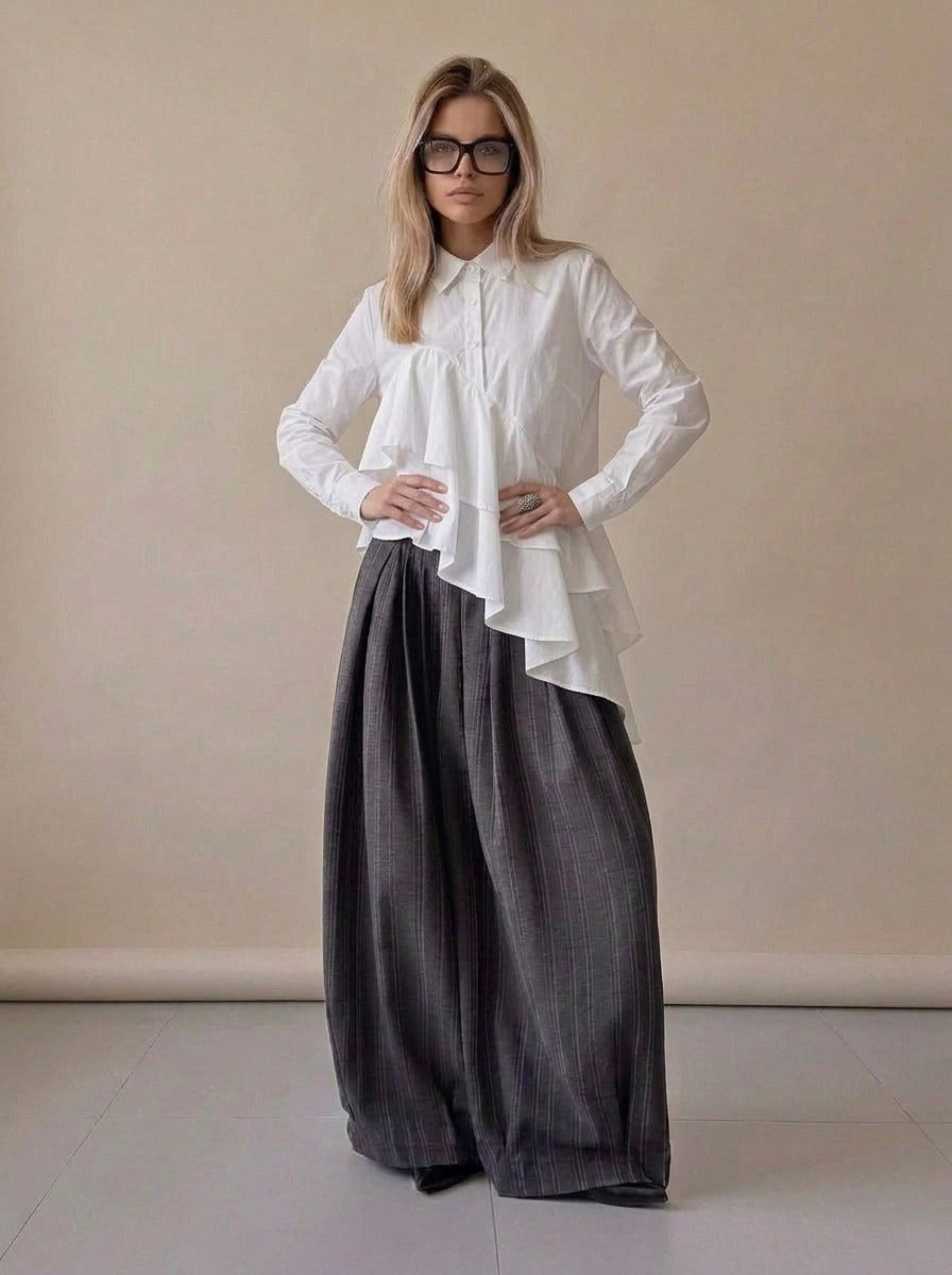 Charcoal Pinstripe Super Wide-Leg Trousers