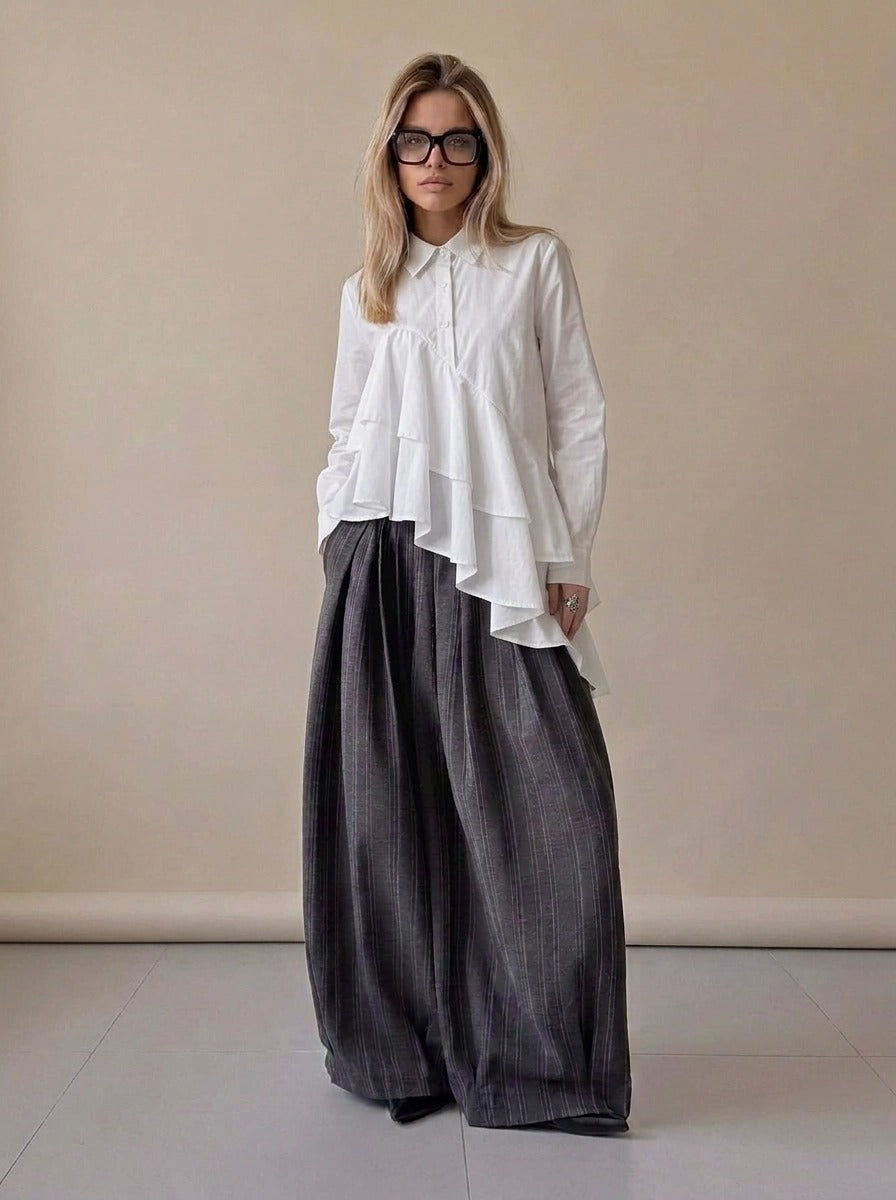 Charcoal Pinstripe Super Wide-Leg Trousers