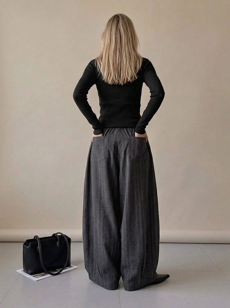 Charcoal Pinstripe Super Wide-Leg Trousers
