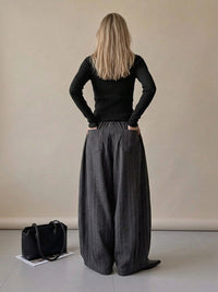 Charcoal Pinstripe Super Wide-Leg Trousers