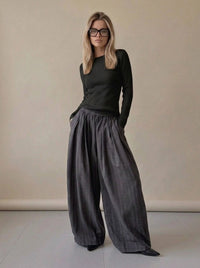 Charcoal Pinstripe Super Wide-Leg Trousers