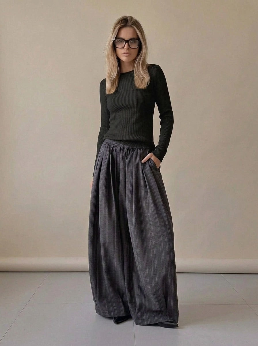 Charcoal Pinstripe Super Wide-Leg Trousers
