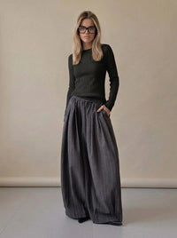Charcoal Pinstripe Super Wide-Leg Trousers