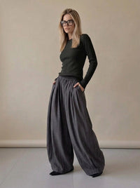 Charcoal Pinstripe Super Wide-Leg Trousers