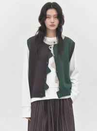 Asymmetric Two-Tone Knitted Vest