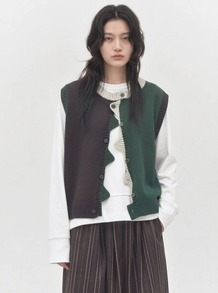 Asymmetric Two-Tone Knitted Vest