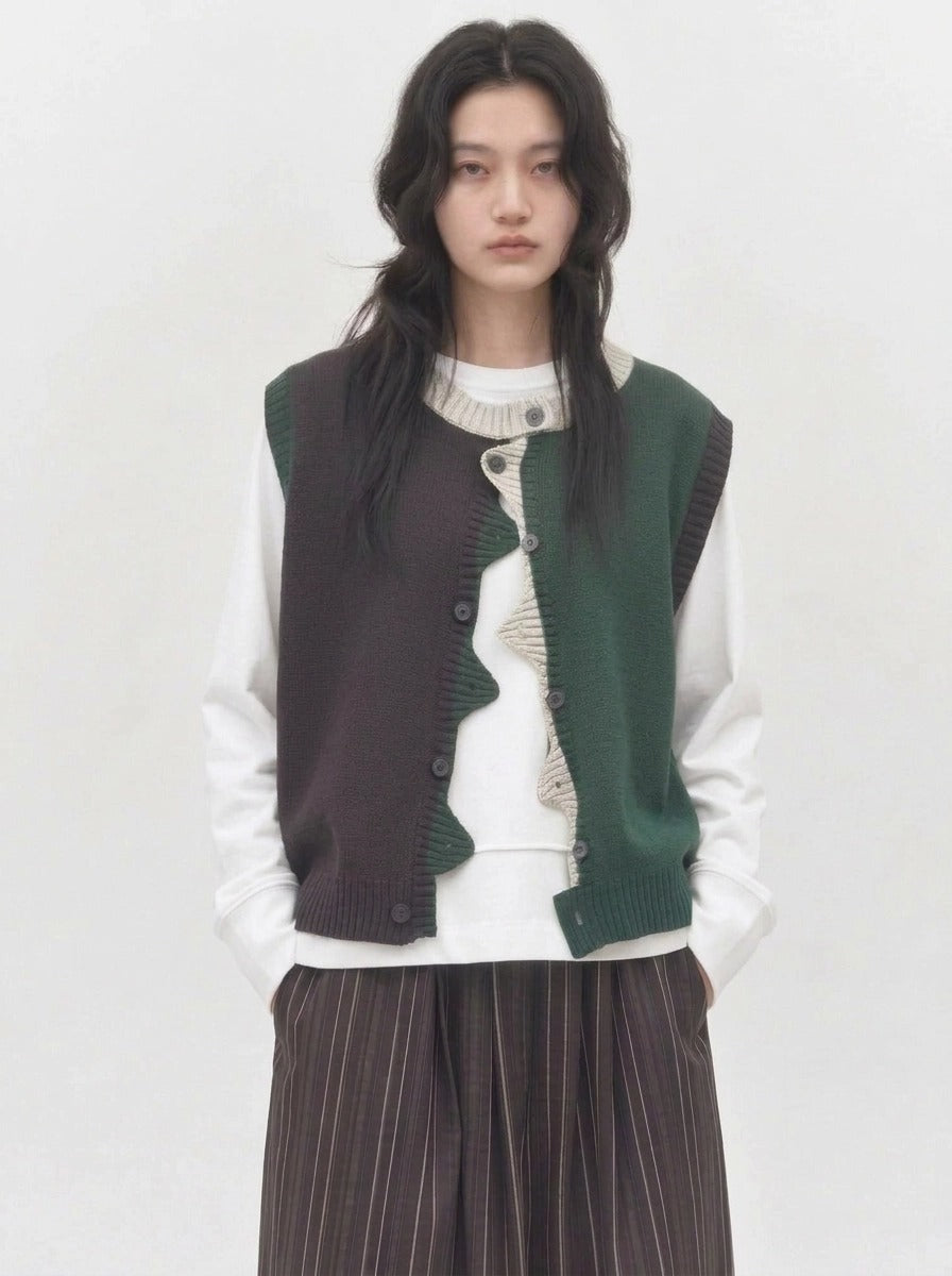 Asymmetric Two-Tone Knitted Vest