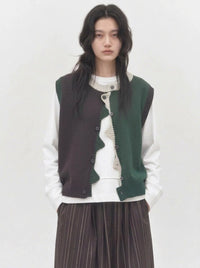 Asymmetric Two-Tone Knitted Vest