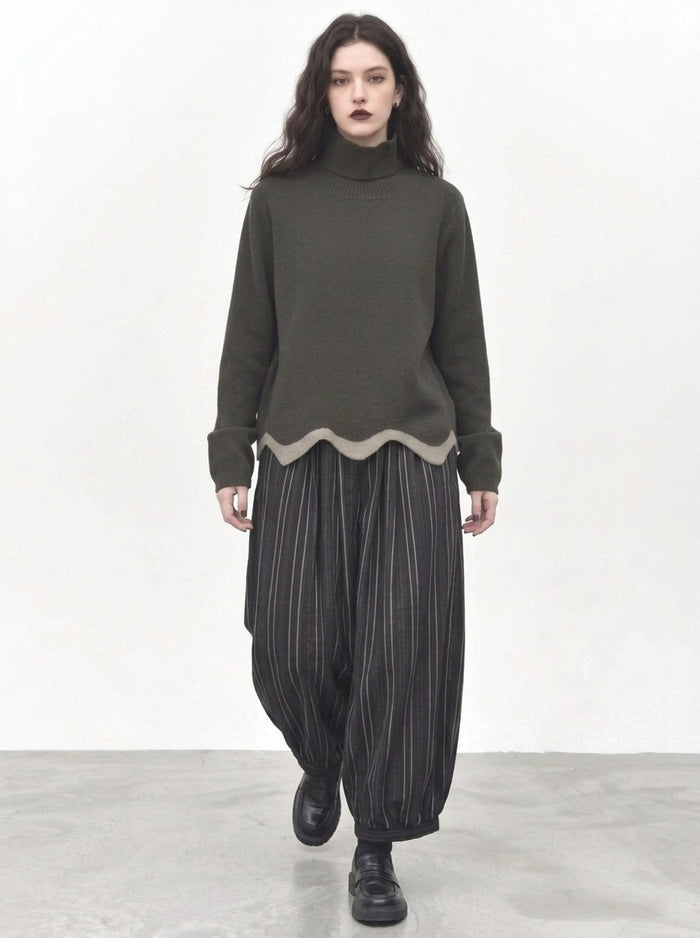 Black Striped Balloon Trousers
