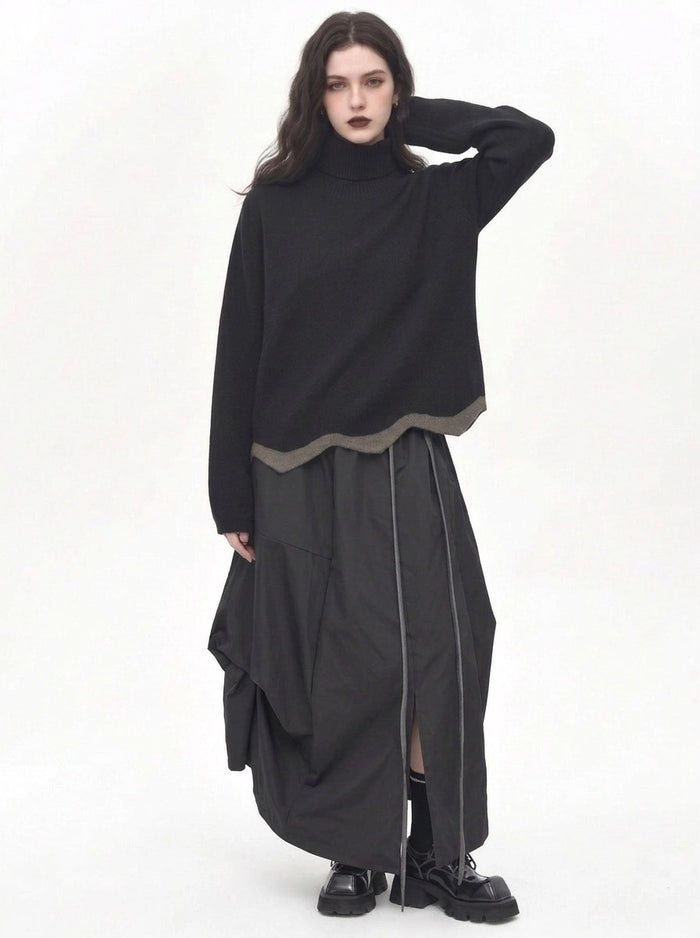 Black Asymmetric Draped Maxi Skirt